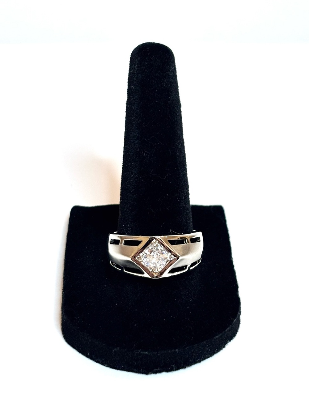 Silver ring with square CZ stone